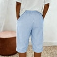thumbnail image 4 of Women's Casual Striped Bermuda Shorts Drawstring Elastic Waist Loose Summer Lightweight Knee Length Shorts with Pockets Blue M, 4 of 8