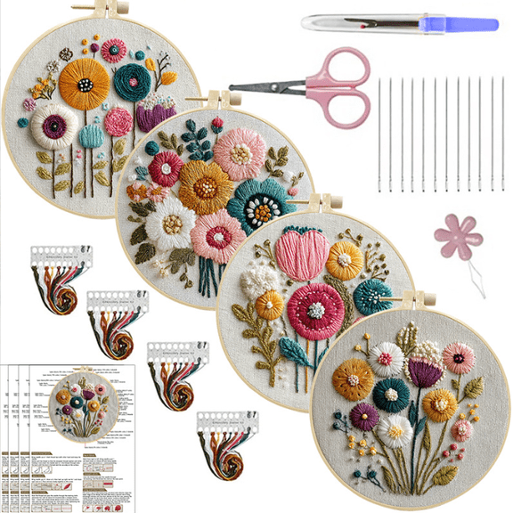 Embroidery Kit for Beginners Adults Starter Kit, Cross Stitch Kits,DIY Hand Embroidery Needlepoint Set with Hoop, Pre-Printed Fabric, Threads and Instructions(x)