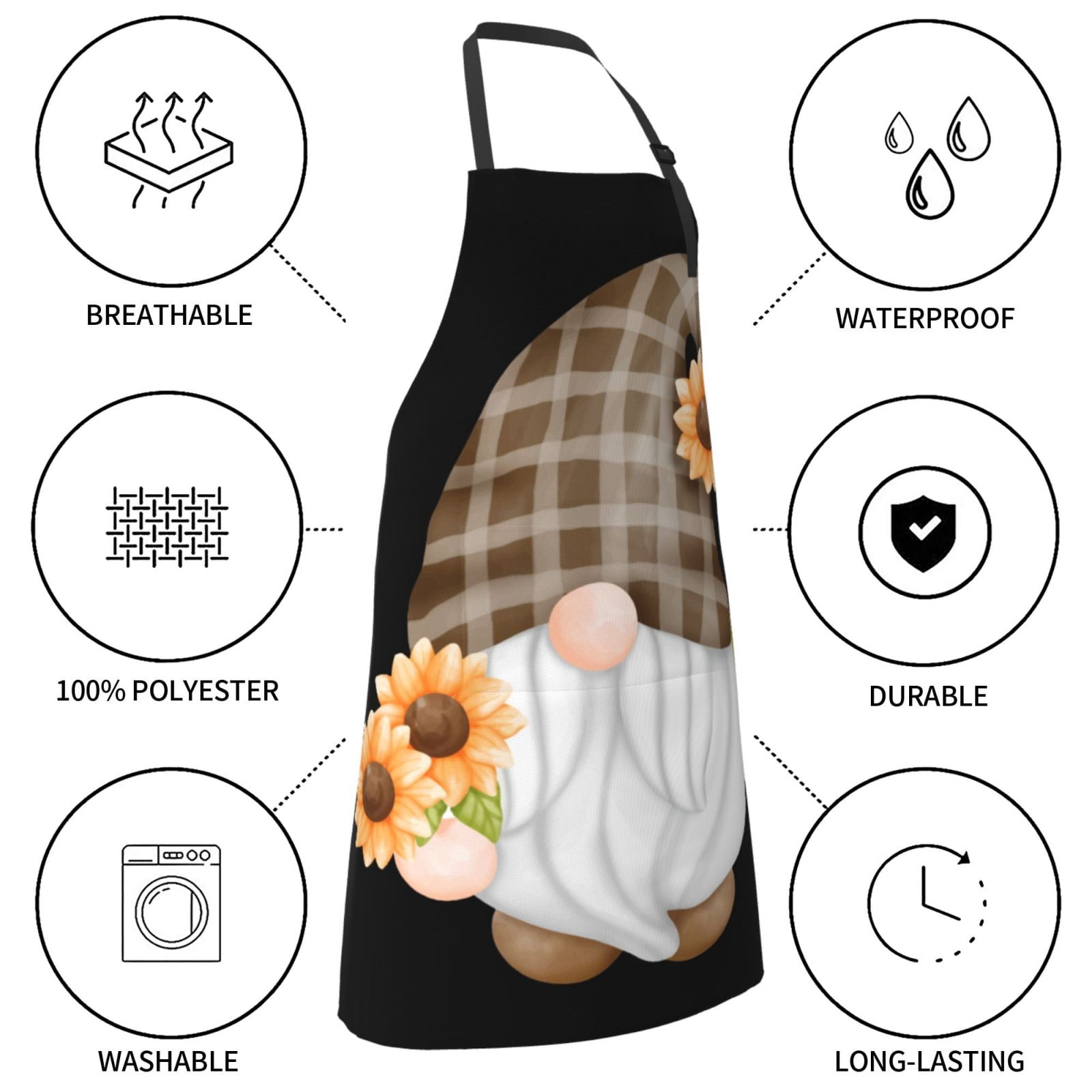 Kdxio Sunflower Gnomes 4 Apron with Pockets Adjustable Kitchen Aprons for Men Women Waterproof Aprons for Cooking,Drawing,Crafting, Baking Household Cleaning