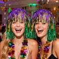 thumbnail image 5 of Carnival Party Wig Hat with Fiber Rain Strands and Color Blocking for Festive Costumes and Holiday Celebrations, 5 of 7