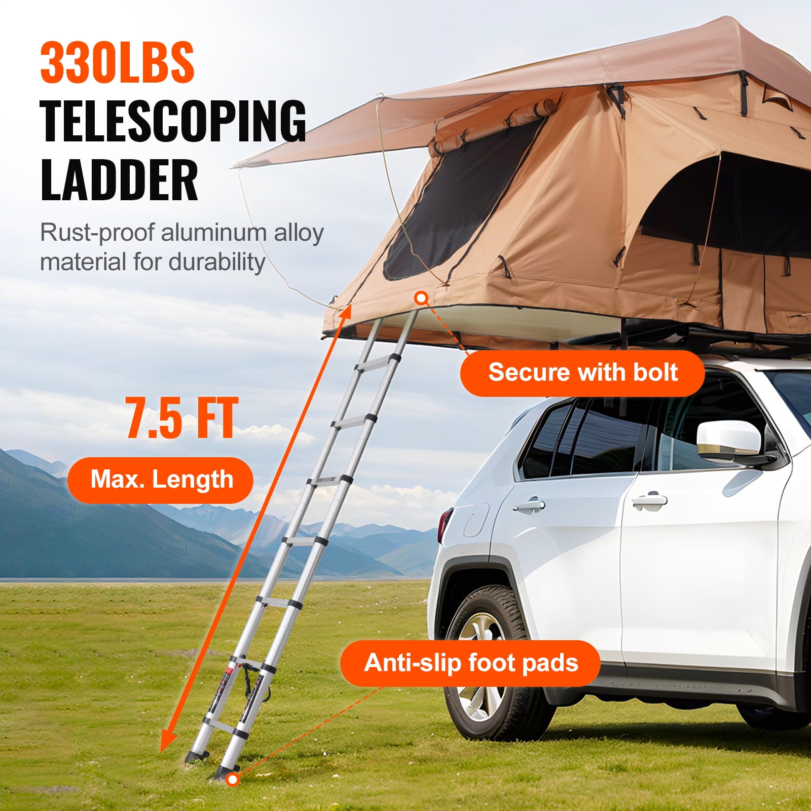 KFFKFF Hard Shell Rooftop Tent, 2-3 Person Foldable Roof Tent with Telescopic Ladder, Mattress, PVC Protective Cover, Water-Resistant for Jeep, SUV, Van, Pickup Truck