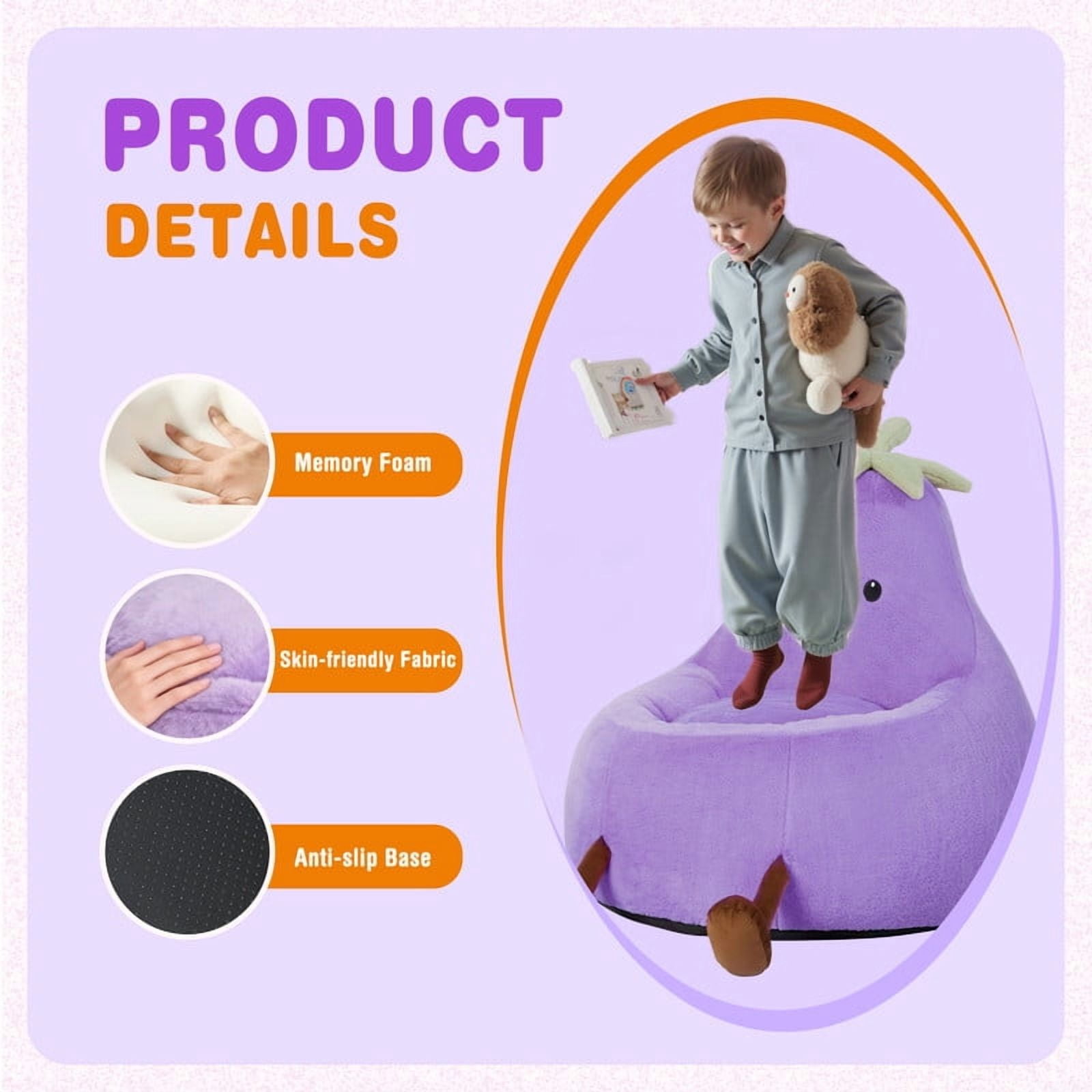 Gianna Kids Bean Bag Chair, 31 Inch Stuffed Toddler Couch with Faux Rabbit Fur Cover for Teens & Kids, Comfy Lazy Sofa Chair for Reader, Living Room, Bedroom, Purple