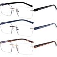 thumbnail image 1 of JM 3 Pack Rimless Reading Glasses for Men Blue Light Blocking, Rectangle Lightweight Frameless Computer Readers, 1 of 6