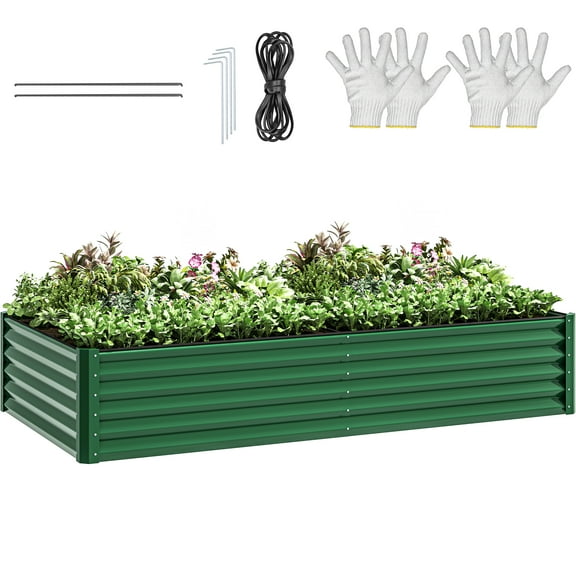 Uforic 8ftx4ftx1.5ft Large Raised Garden Bed Kit,Outdoor Galvanized Metal Patio Planter Box with Safety Rubber & Gloves, for Vegetables Flowers,Green
