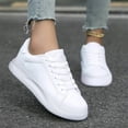 thumbnail image 4 of QWKLEAJ Unisex Platform White Sneakers, Water‑Resistant PU Leather Lace‑Up Casual Skate Shoes, Thick Sole Comfortable Daily Walking Shoes for Men Women White 9.5, 4 of 4