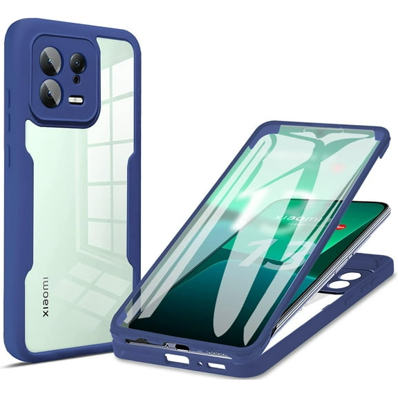 for Xiaomi 13 5G Clear Case with Screen Protector, Slim Shockproof Soft TPU Bumper Full Body Protection Phone Cover Case for Xiaomi 13 5G QC Blue
