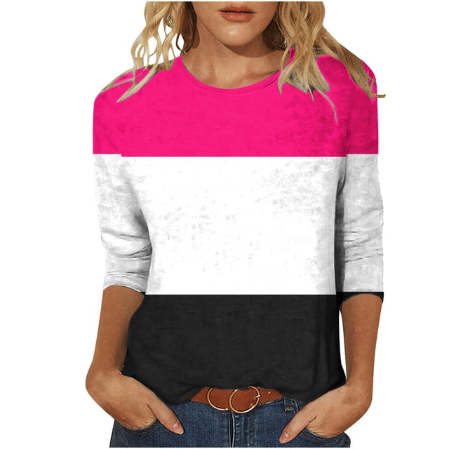 HKEJIAOI Hauts à Manches 3/4 pour Femmes Tunique à Imprimé Floral Blouse L Haut Femme à Manches Trois-Quarts