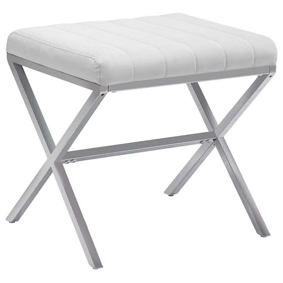 SKTPI Vanity Stool,Modern PU Leather Ottoman Stool Chair for Vanity,Vanity Bench with Metal X Legs, Rectangle Makeup Stool Padded Foot Rest Stool for Makeup Room, Living Room, Bathroom,White