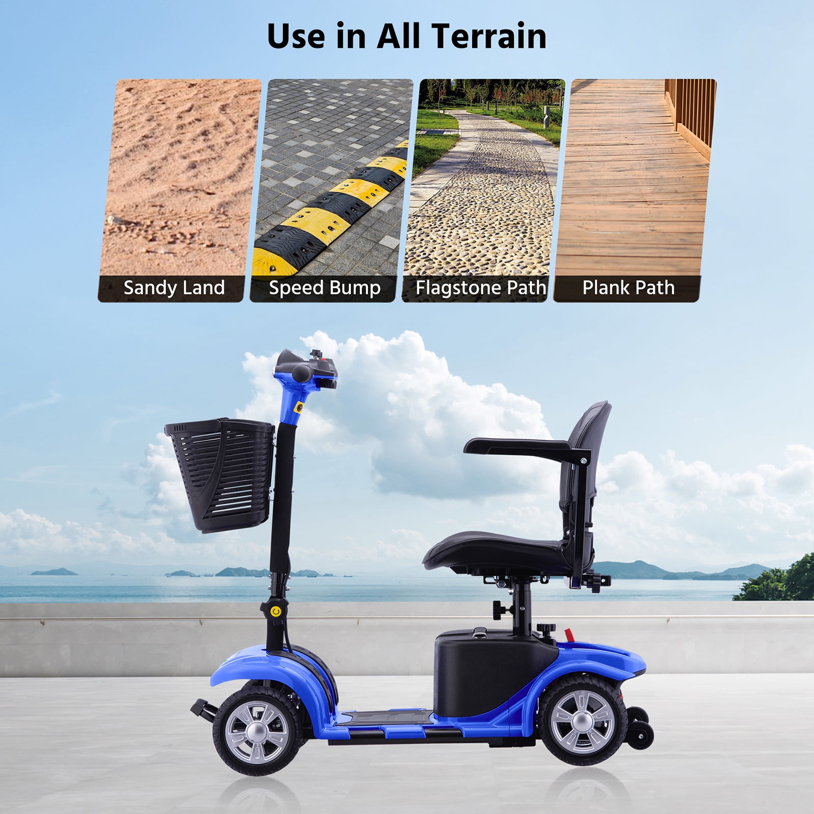 Arshin Upgrade 4 Wheels Mobility Scooters for Seniors & Adult,All Terrain Motorized Scooters with 300 lbs,Blue