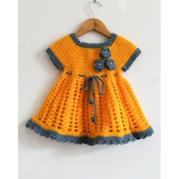 Woonie Short Sleeves Floral Design Handmade Dress - Orange