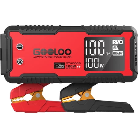 GT4000S Jump Starter 4000 Amp Car Starter 100W Two-Way Fast-Charging Portable Car Battery Charger Booster Pack for 10L Diesel and All Gas Engines, SuperSafe Lithium Jump Box for 12V Vehicles