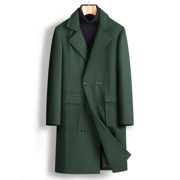 Wyobmus Mens Casual Trench Coat Slim Fit Notched Collar Long Jacket Overcoat Double Breasted Pea Coat Wih Pockets Olive Green
