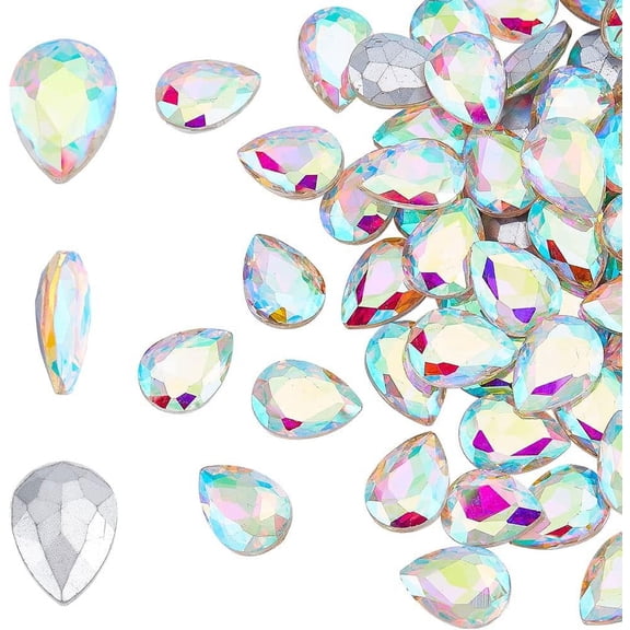 80 Pcs Pointed Back Rhinestone 13x18x5.5 mm Glass Rhinestones Gems Pink AB Color Teardrop Jewels Embelishments with Silver Plated Back Glass Diamante Faceted Stone for Craft for DIY Crystal AB