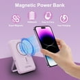 thumbnail image 6 of Magnetic Power Bank, 10000mAh Wireless Portable Charger with LED Display, Built-in Cables, Magsafe Charger with Foldable Stand, 22.5W PD Fast Charging for iPhone/Android, Purple, 6 of 6