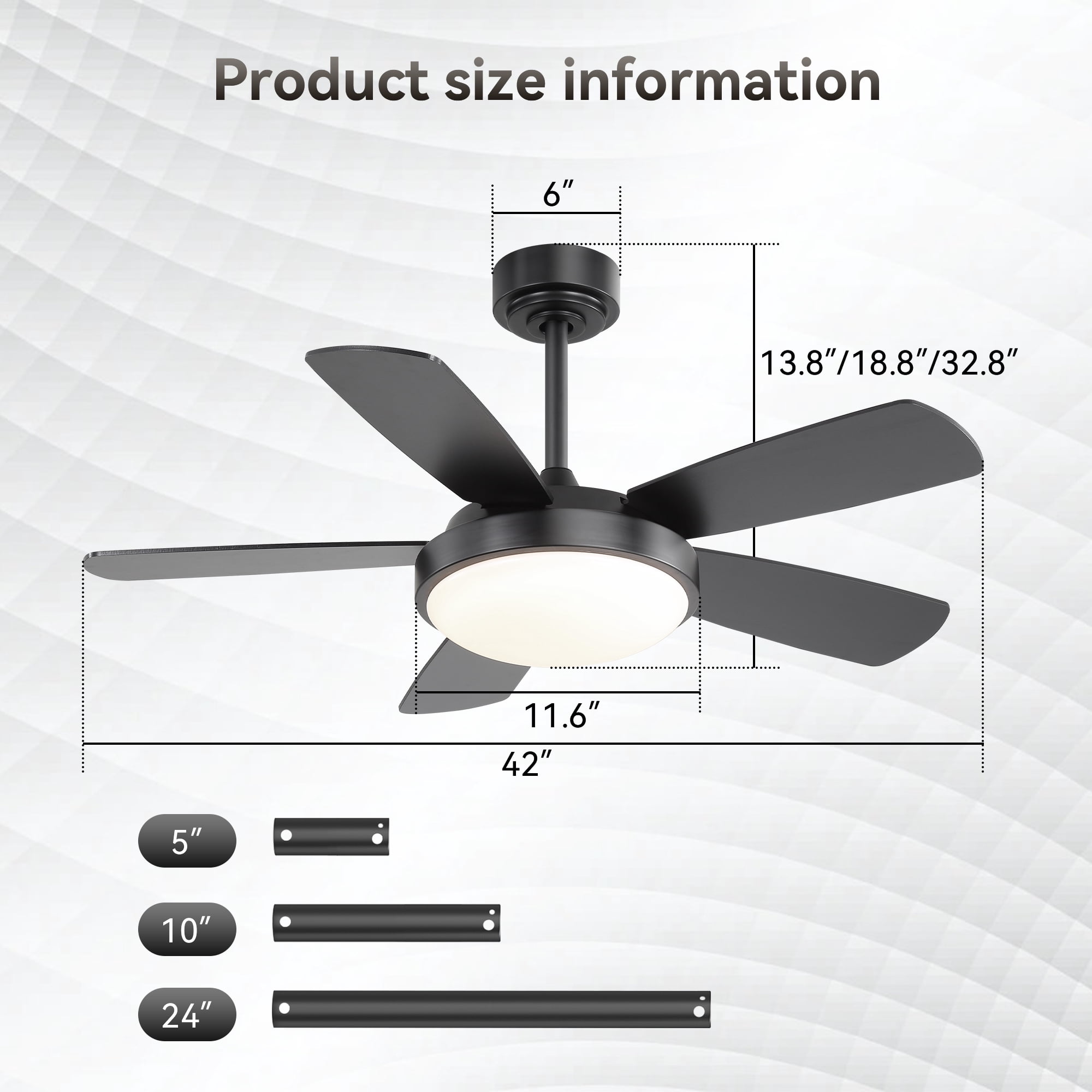 Sofucor 42'' Ceiling Fan with Lights and Remote for Bedroom Black