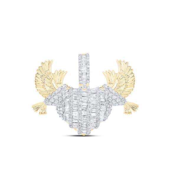 10kt Yellow Gold Mens Baguette Diamond Dove Heart Charm Pendant 2-1/3 Cttw