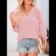 thumbnail image 4 of Blusas de 3/4 para Mujer, Blusas Plisadas Informales de Negocios con Cuello en V, Camisas Holgadas de Oficina Rosa XXL, 4 of 7