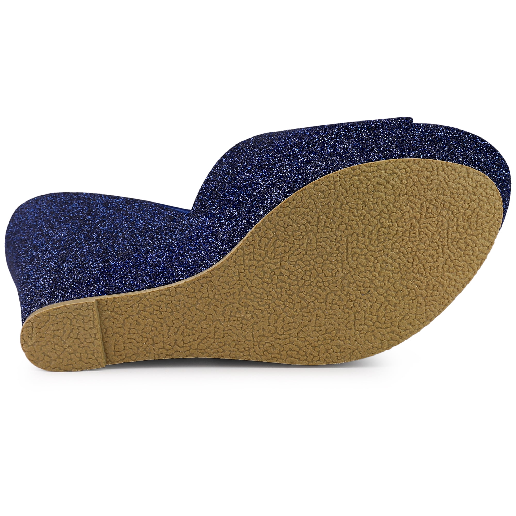 DARING DIVA Women's Glitter Platform Slip-on Wedge Heels Sandals Navy Blue 7