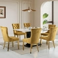 thumbnail image 3 of JESTOP Velvet Dining Chairs Set of 8, Tall Back Side Chair, Modern Upholstered Side Chair with Button Back Ring, Gold Plated Stainless Steel Legs (Gold), 3 of 7