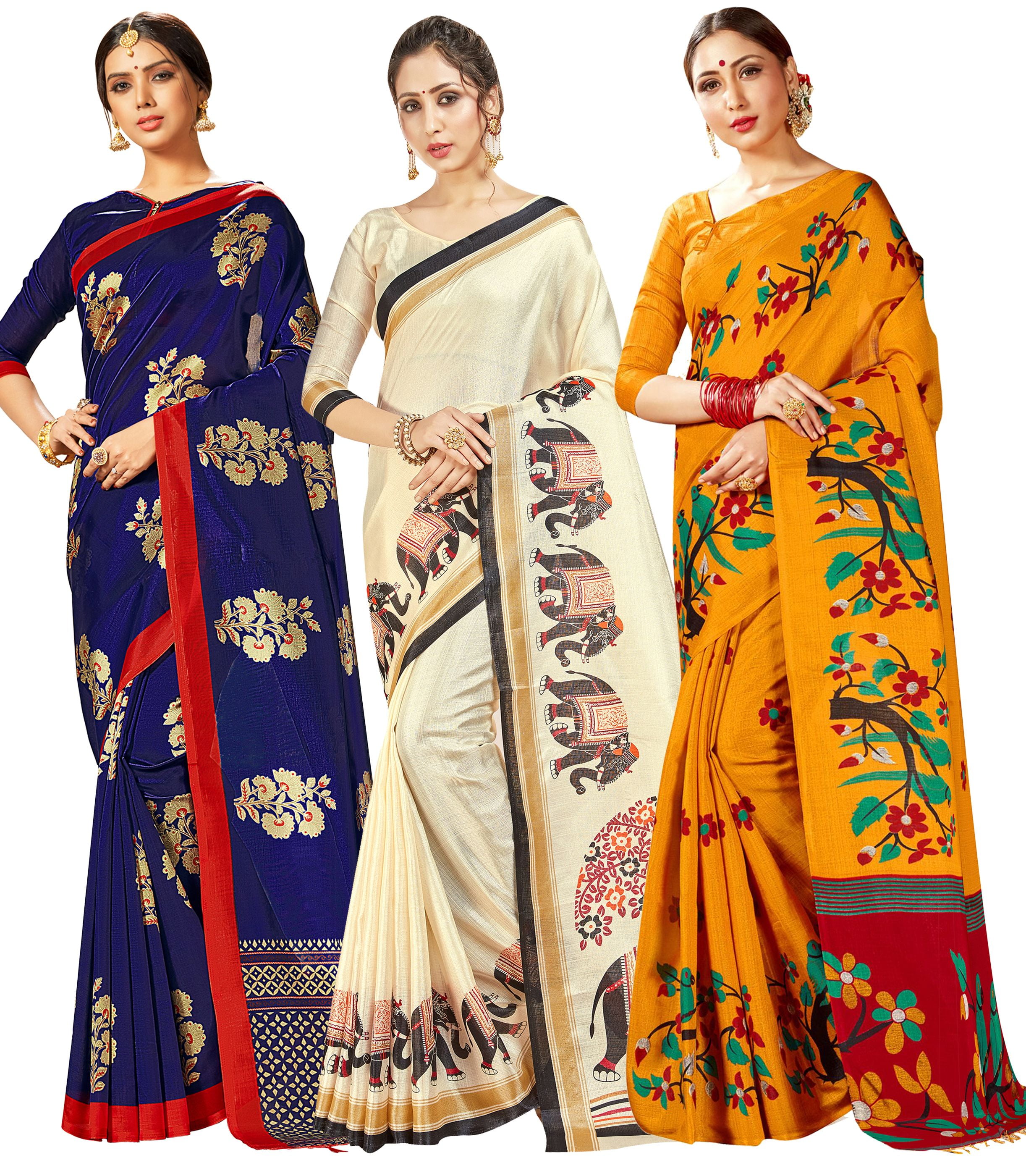 Buy Stunning Printed Georgette Saree (Pack of 2) (KDB-2217854)