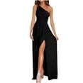 thumbnail image 2 of Off Shoulder Dresses for Women Elegant One Shoulder Hanging Neck Festive Party Dress High Waist Open Extra High Split Long Dresses, 2 of 8