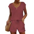 thumbnail image 1 of Conjunto de pijama Ekouaer, ropa de dormir de manga corta para mujer, color vino S, 1 of 5