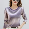 thumbnail image 2 of JAKANYQ T-Shirts pour Femmes Nouveau Col Rond Contraste de Couleur Rayé Manches Longues T-Shirt de Base pour Femmes avec Hauts Rétro Art Frais T-Shirt Polyvalent, 2 of 5
