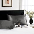 thumbnail image 4 of Deconovo Juego de 2 fundas de almohada de satén estándar para cabello y piel, gris carbón, cierre tipo sobre, fundas de almohada de seda suave y antideslizante., 4 of 8