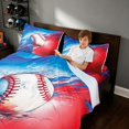 thumbnail image 4 of Manfei Sports Baseball Bed Sheets, Watercolor Splash Full Size Sheets, Royal Blue Red White 4pcs(1 Flat Sheet, 1 Fitted Sheet and 2 Pillowcases), 4 of 6