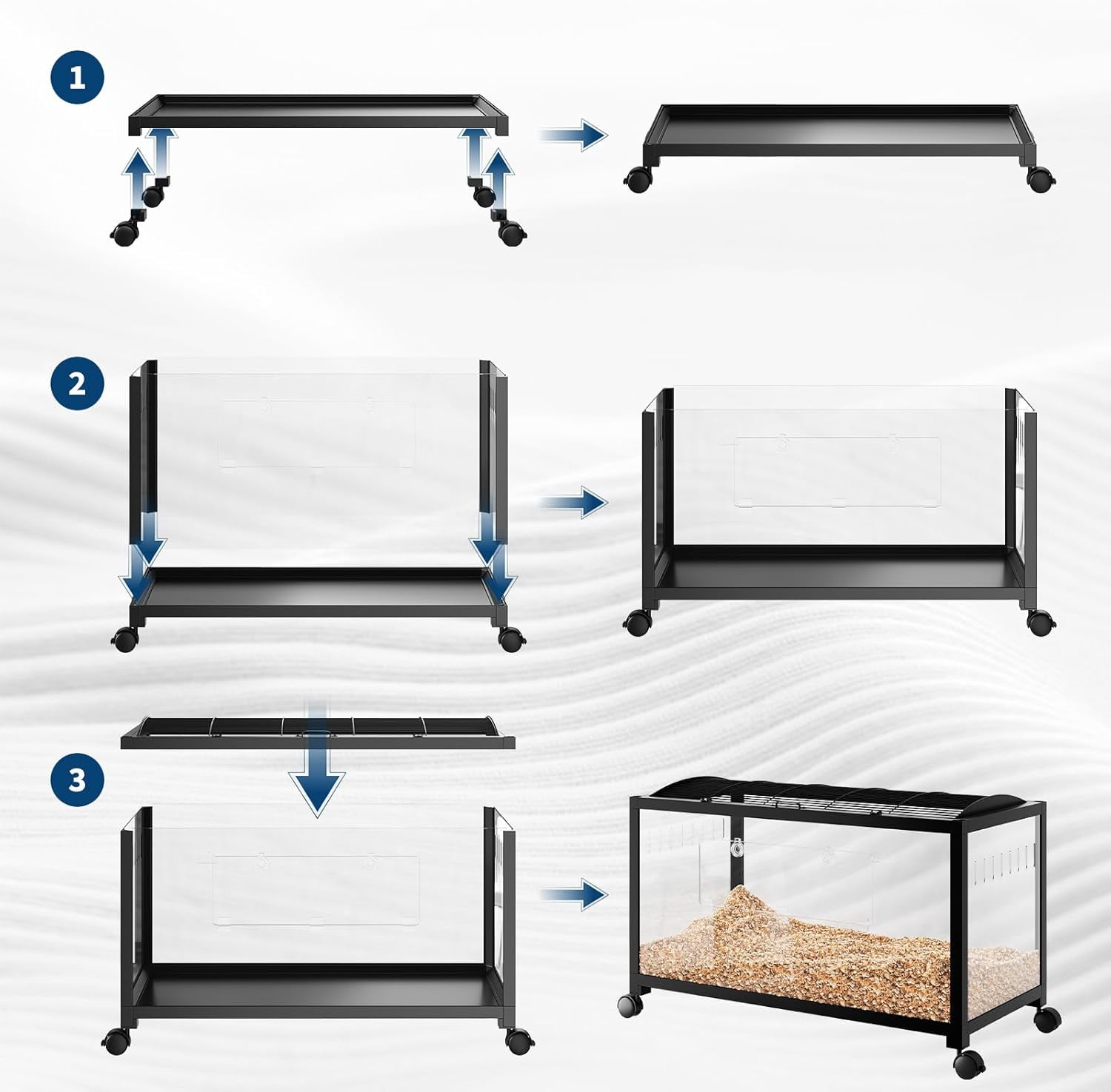 Historyli Large Hamster Cage with Acrylic Sides,Metal Guinea Pig Cages,Universal Wheels+Chew-Proof Dual Door Stackable Cages for Guinea Pigs,Gerbil,Black
