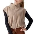 thumbnail image 2 of Chaleco Corto de Forro con Cremallera para Mujer, Abrigo Corto Cálido de Invierno Sin Mangas con Cuello Alto. Leche de Avena S, 2 of 6
