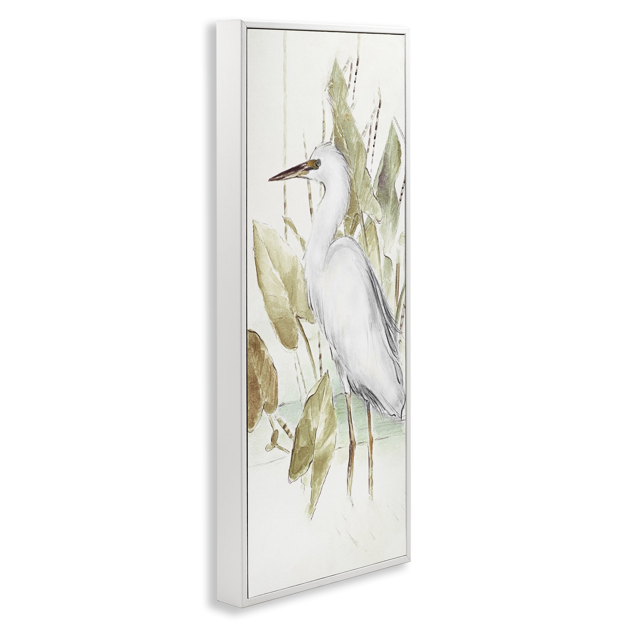 Stupell Industries Egret in Lake Drawing Animals & Insects Drawing White Framed Art Print Wall Art, 13 x 30