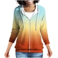 thumbnail image 2 of LEKWK Zip Up Hoodie Women Gradient Print Long Sleeve Lightweight Sweatshirt Drawstring Athletic Jacket with Pockets Activewear for Running Workout, 2 of 7