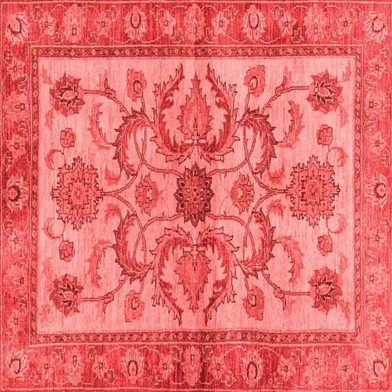 Ahgly Company Machine Washable Indoor Square Abstract Red Modern Area Rugs, 3' Square