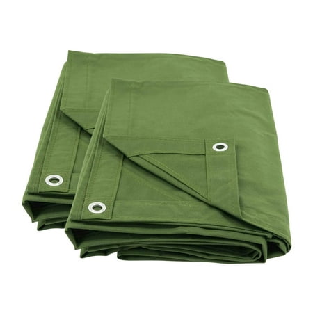 2 Pack 8 x 12 Green 12oz Canvas Tarp with Grommets - Water Resistant - Heavy Duty Canvas Tarps - Multipurpose Tarpaulin Cover for Canopy Tent Roof Camping Semi Trucks & Cargo