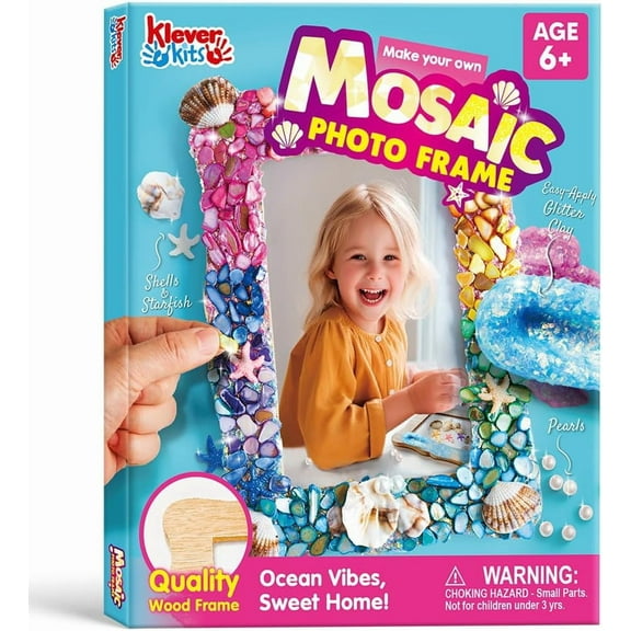 Klever Kits DIY Picture Frames Art Craft Kits for Kids, Make Your Own Mosaic Photo Frame Kit, Creative Gift for Girls Ages 6 