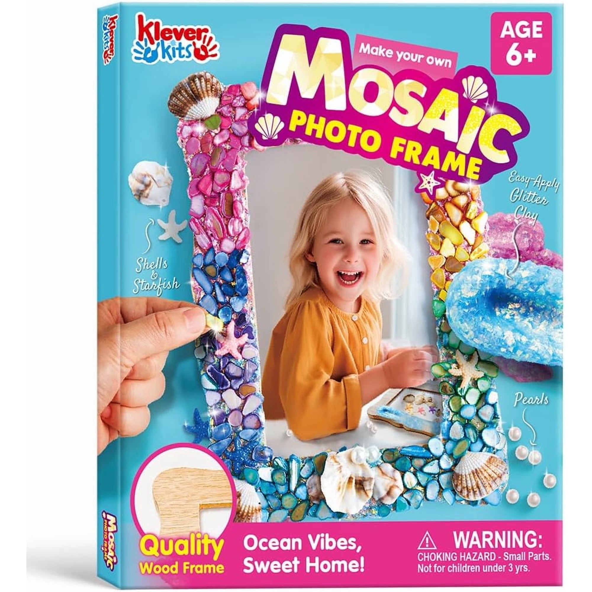 Klever Kits DIY Picture Frames Art Craft Kits for Kids, Make Your Own Mosaic Photo Frame Kit, Creative Gift for Girls Ages 6+