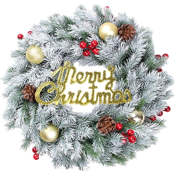 Christmas Wreath Artificial Holiday Wreath Christmas Sign Merry Front Door Hanging Garland Festival Wall Wreath Xmas Wreath for Xmas Holiday Home Party Decoration - Golden