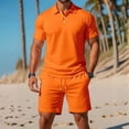 thumbnail image 3 of 2 Piece Set for Men Henley Short Sleeve Shirt and Drawstring Shorts Set Summer Solid Color Casual Loose Outfits with Pockets, 2XL, 3 of 5