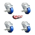 thumbnail image 2 of 3 Inch Blue Polyurethane Wheel Swivel Bolt Hole Caster Set with Brake SCC, 2 of 2