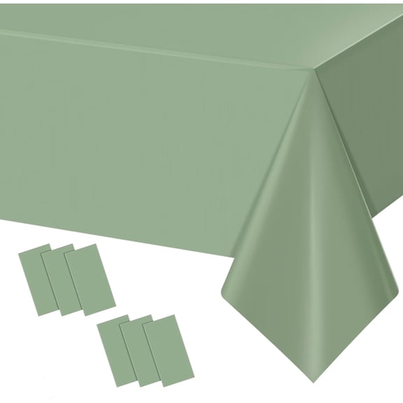 6Pack Sage Green Plastic Tablecloths for Rectangle Tables, Light Green Disposable Tablecloth, Waterproof Sage Green Table Cover for Birthday Bridal Wedding Baby Shower Party Decorations, 54 X 108Inch