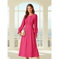 thumbnail image 4 of DARING DIVA Frilled Crewneck Long Sleeve Midi Fall Dress XL Hot Pink, 4 of 7