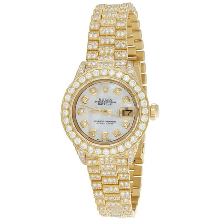 Pre-Owned Rolex 18K Gold President 26mm DateJust 69178 VS Diamond White MOP Watch 7.43