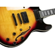 Monoprice Indio Boardwalk Flamed Maple Hollow Body Electric Guitar - Sunburst, With Gig Bag