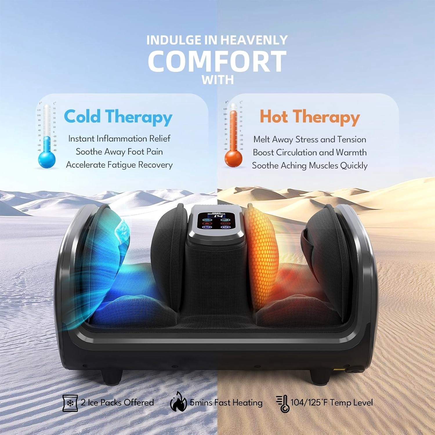 SUMELL Shiatsu Foot Massager with Heat and Ice Therapy, Deep Kneading with Gel Packs, White
