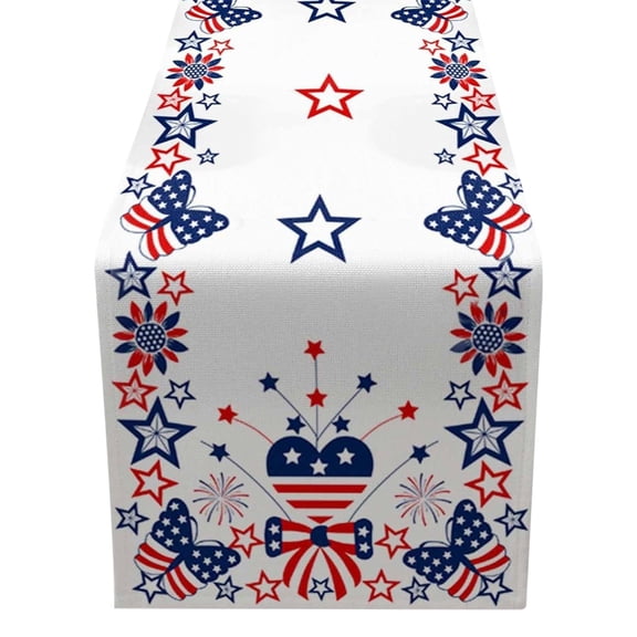 4th of July Table Runner, American Flag Stars & Butterfly Design, 13x72 Inch Red White Blue Independence Day Decorative Runner for Table, Kitchen, Memorial Day & Patriotic Themed Celebrations