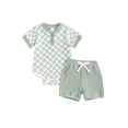thumbnail image 1 of WIFORNT 2Pcs Baby Boys Summer Outfits Checkerboard Buttons Short Sleeve Romper and Shorts Clothes Set, 1 of 9