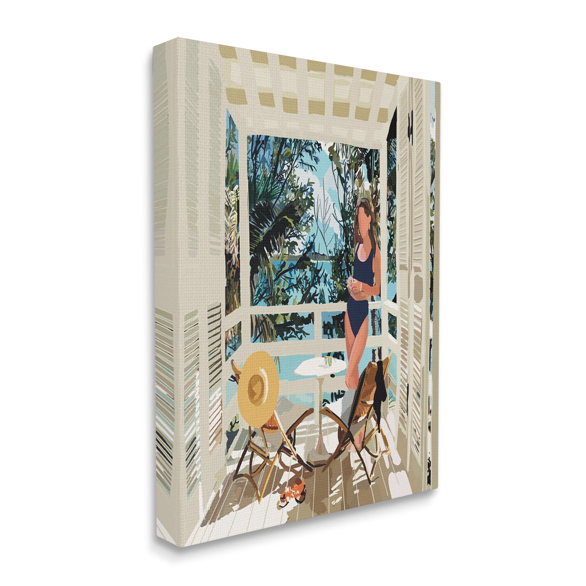 Stupell Industries Woman Coastal Beach Canopy Summer Ocean Scene Graphic Art Gallery Wrapped Canvas Print Wall Art, Design by Amelia Noyes