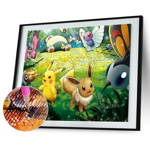Pintura de diamante 5D DIY Pokemon Taladro redondo Cuadro de diamantes de imitación (B3365) Likrtyny Oficina Multiescena Multifunción