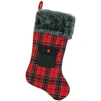 Northlight 20.5" Red and Black Plaid Christmas Stocking with Pocket and Faux Fur Cuff